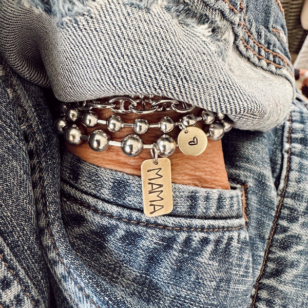 Hand Stamped MAMA Brass Rectangle Tag Bracelet
