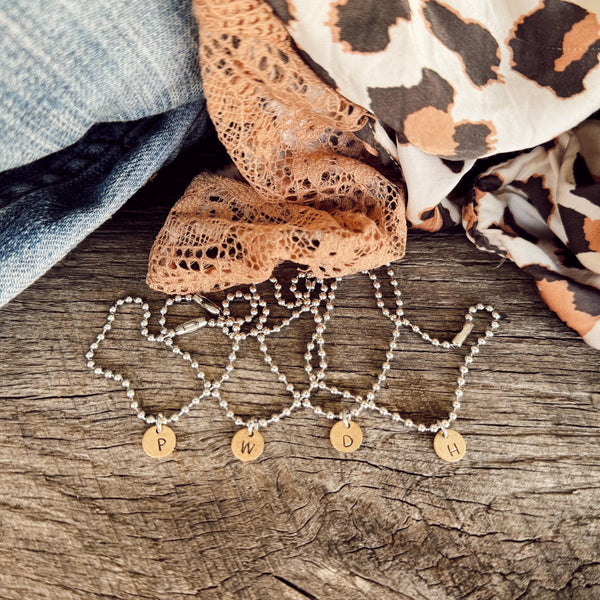 Tiny Stainless Steel Ball / Bead Chain Bracelet - with a Mini Brass Hand Stamped Initial Tag - Mothers Day Gift - Easy Wear - Custom