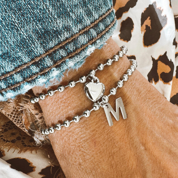 Stainless Steel Polished Ball Chain Letter Charm Bracelet - Custom Initial Charm Bracelet Sweet - Little Gift - Waterproof - Tarnish Proof