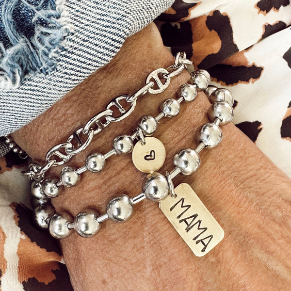 Stainless Steel Hand Stamped Mama Bracelet