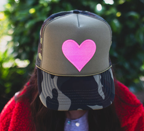 Hot Pink Heart Camo Trucker Hat