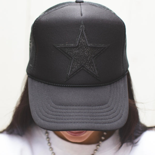 Sparkle Black Star Trucker Hat