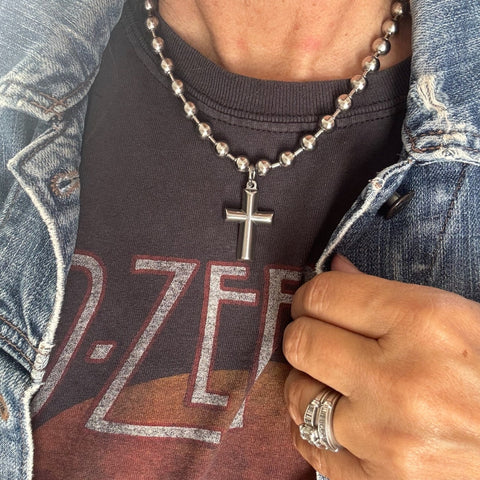 New - All Stainless Steel - Ball chain Necklace with a Cross Charm - Waterproof, Rust Proof, Strong and Durable - Perfect Gift - Bestie Gift