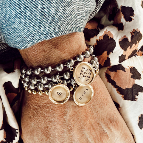 NEW Chunky Ball Chain Bracelet with Hand Stamped Brass Charms / tags - MAMA - Love you More - Heart Perfect Bestie gift - Mom Gift