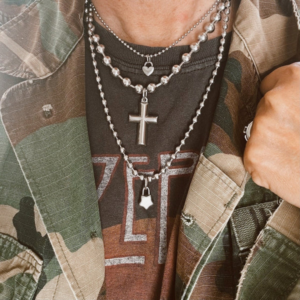 New - All Stainless Steel - Ball chain Necklace with a Cross Charm - Waterproof, Rust Proof, Strong and Durable - Perfect Gift - Bestie Gift