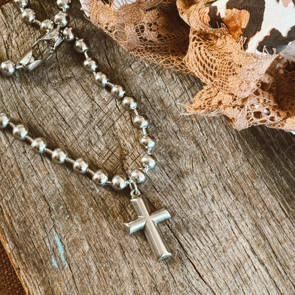 New - All Stainless Steel - Ball chain Necklace with a Cross Charm - Waterproof, Rust Proof, Strong and Durable - Perfect Gift - Bestie Gift