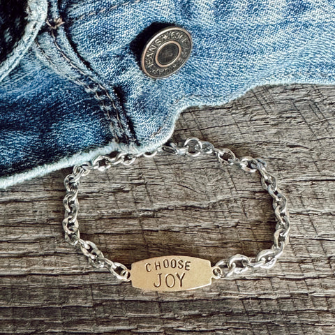 Brass Hand Stamped Choose Joy Bracelet