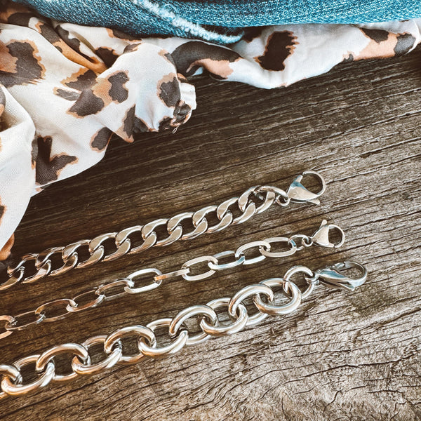 Stainless Steel Figaro, Oval Link, Chunky Oval Link Chain Bracelet set