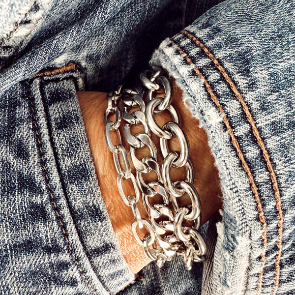 Stainless Steel Figaro, Oval Link, Chunky Oval Link Chain Bracelet set