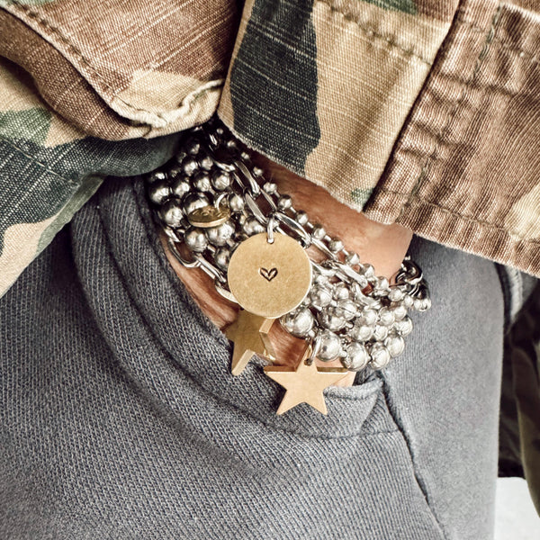 Stainless Steel Open Link Chain Bracelet with a Brass Star Charm