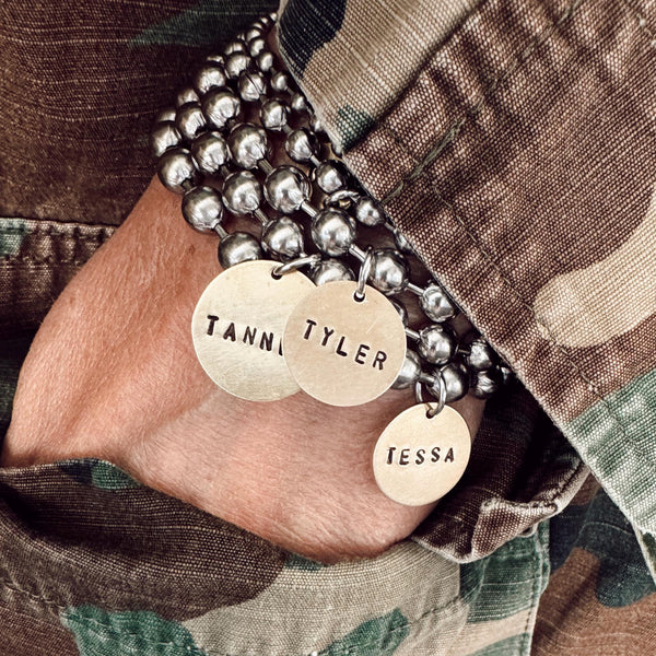 Brass Circle Personalized Name Hand Stamp Tag Bracelet