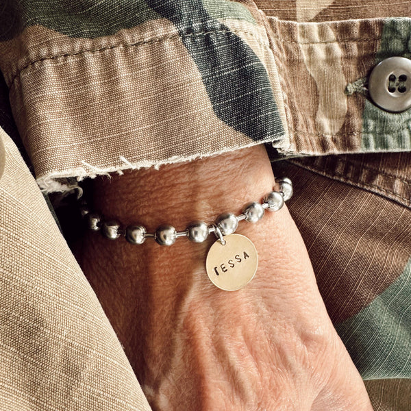 Brass Circle Personalized Name Hand Stamp Tag Bracelet