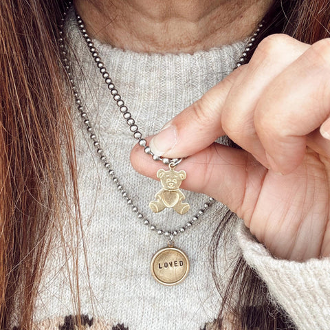Teddy Bear Brass Charm Necklace