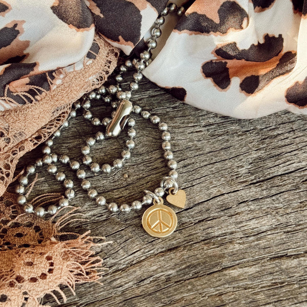 Peace & Love Mixed Metal Necklace