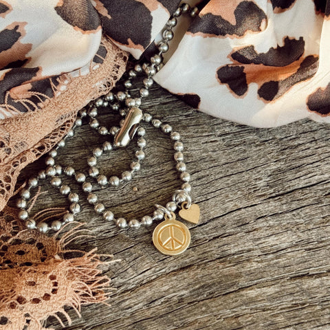 Peace & Love Mixed Metal Necklace