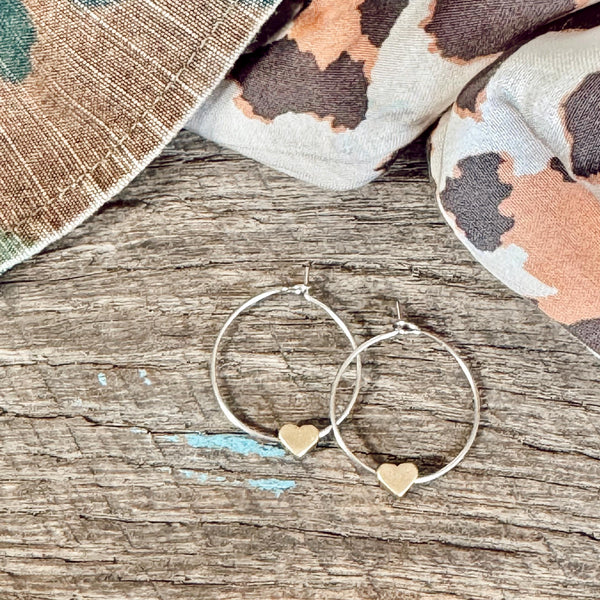 Stainless steel Hoop Set with Brass Tiny Hearts