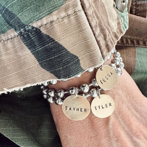 Brass Circle Personalized Name Hand Stamp Tag Bracelet