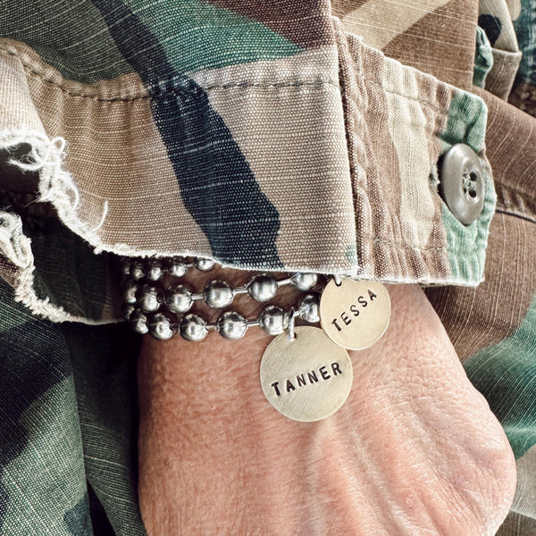 Brass Circle Personalized Name Hand Stamp Tag Bracelet