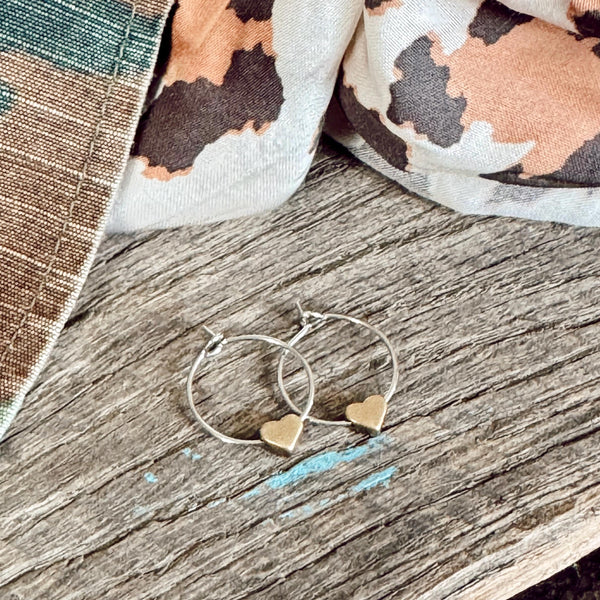 Stainless steel Hoop Set with Brass Tiny Hearts