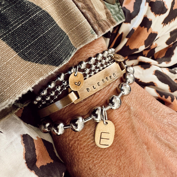 Thumbprint Initial Tag Mixed Metal Bracelet