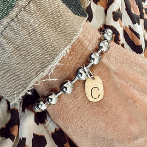Thumbprint Initial Tag Mixed Metal Bracelet