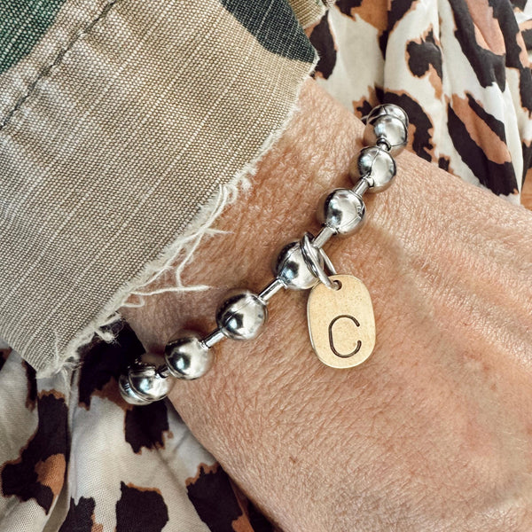 Thumbprint Initial Tag Mixed Metal Bracelet