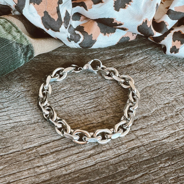 Stainless Steel Shaved Edge Open Link Bracelet