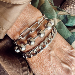Stainless Steel Set - Figaro Chain + Oval Link Chain + Chunky Bead Chain