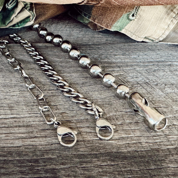 Stainless Steel Set - Figaro Chain + Oval Link Chain + Chunky Bead Chain