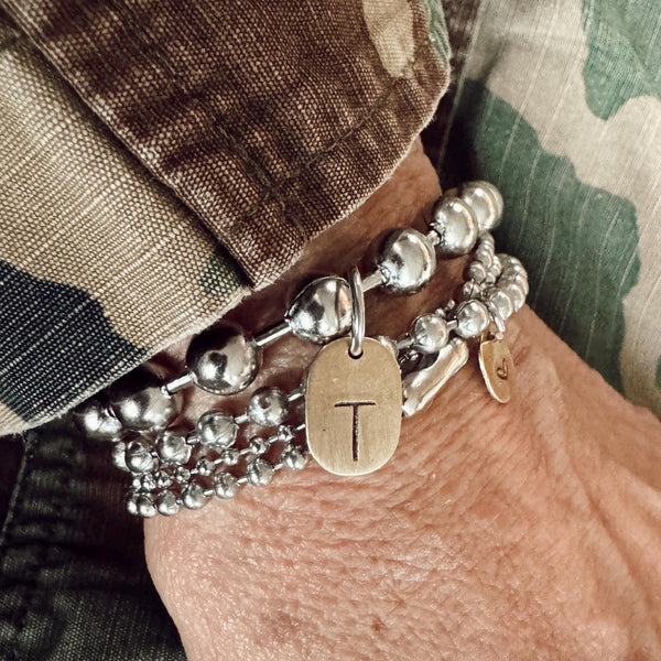 Thumbprint Initial Tag Mixed Metal Bracelet