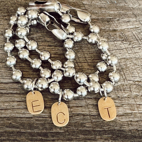 Thumbprint Initial Tag Mixed Metal Bracelet
