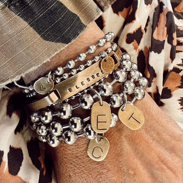Thumbprint Initial Tag Mixed Metal Bracelet
