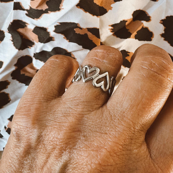 Stainless Steel Adjustable Connected Heart Ring