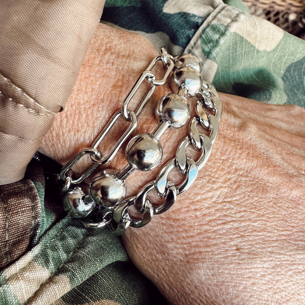 Stainless Steel Set - Figaro Chain + Oval Link Chain + Chunky Bead Chain