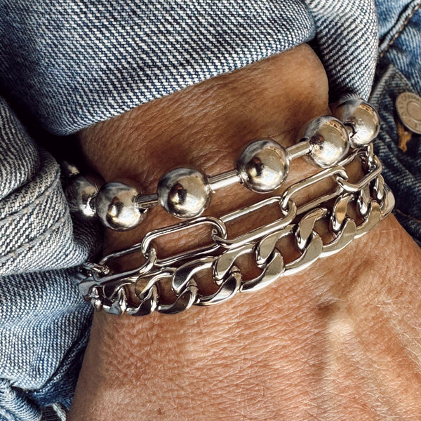 Stainless Steel Set - Figaro Chain + Oval Link Chain + Chunky Bead Chain