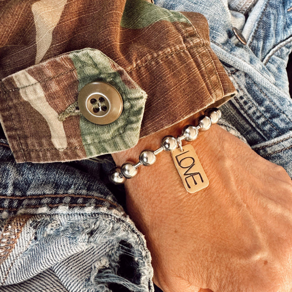 Hand Stamped LOVE Brass Rectangle Tag Bracelet