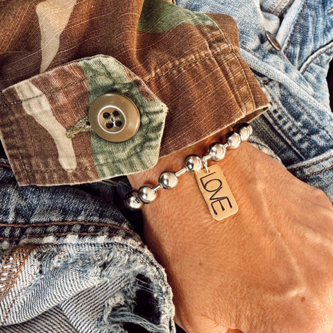 Hand Stamped LOVE Brass Rectangle Tag Bracelet