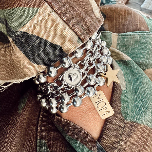 Hand Stamped MOM Brass Rectangle Tag Bracelet