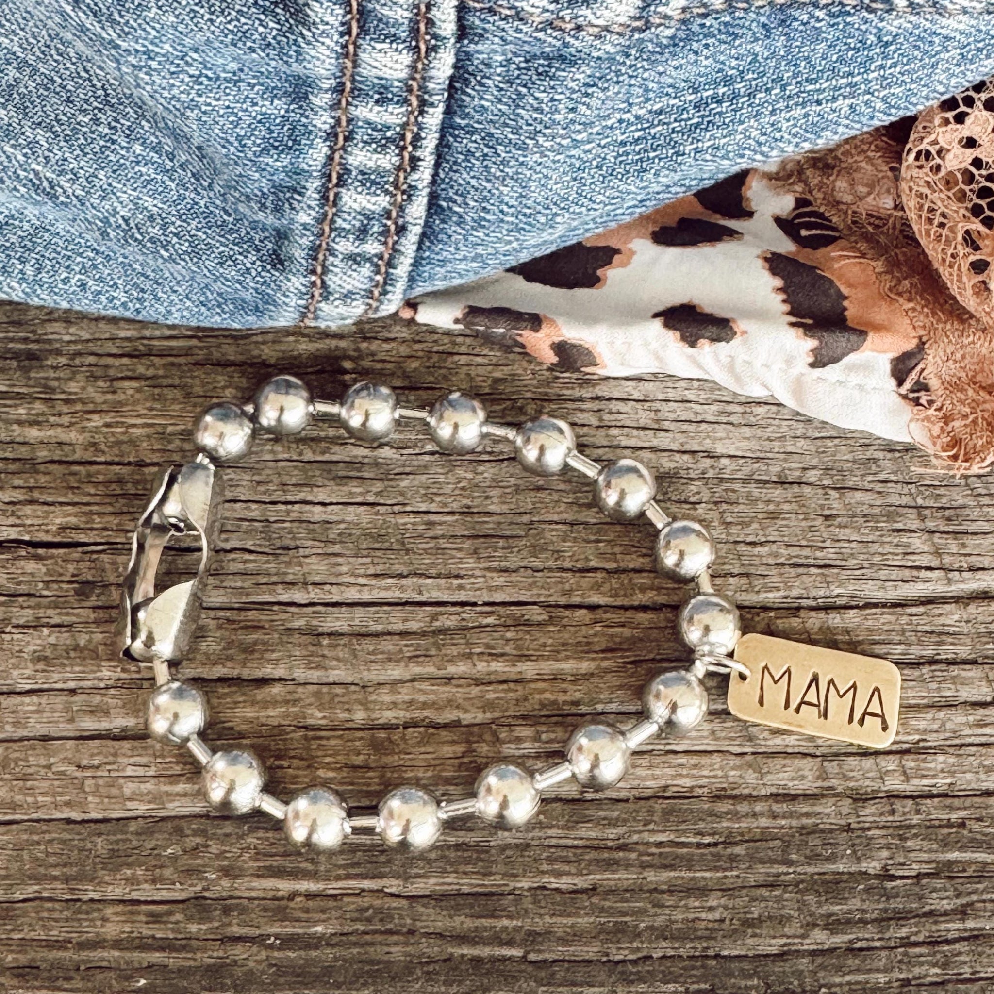Hand Stamped MAMA Brass Rectangle Tag Bracelet
