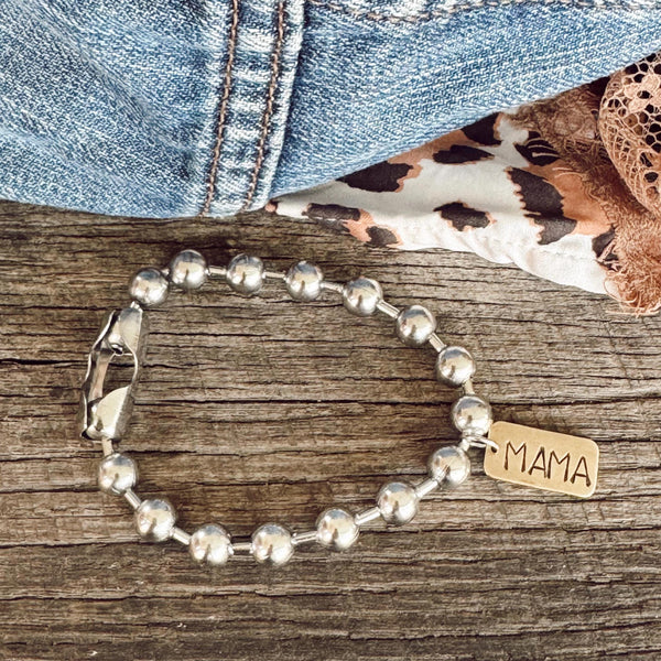 Hand Stamped MAMA Brass Rectangle Tag Bracelet