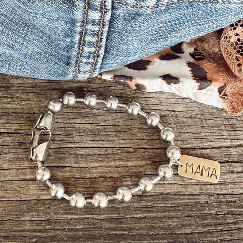 Hand Stamped MAMA Brass Rectangle Tag Bracelet