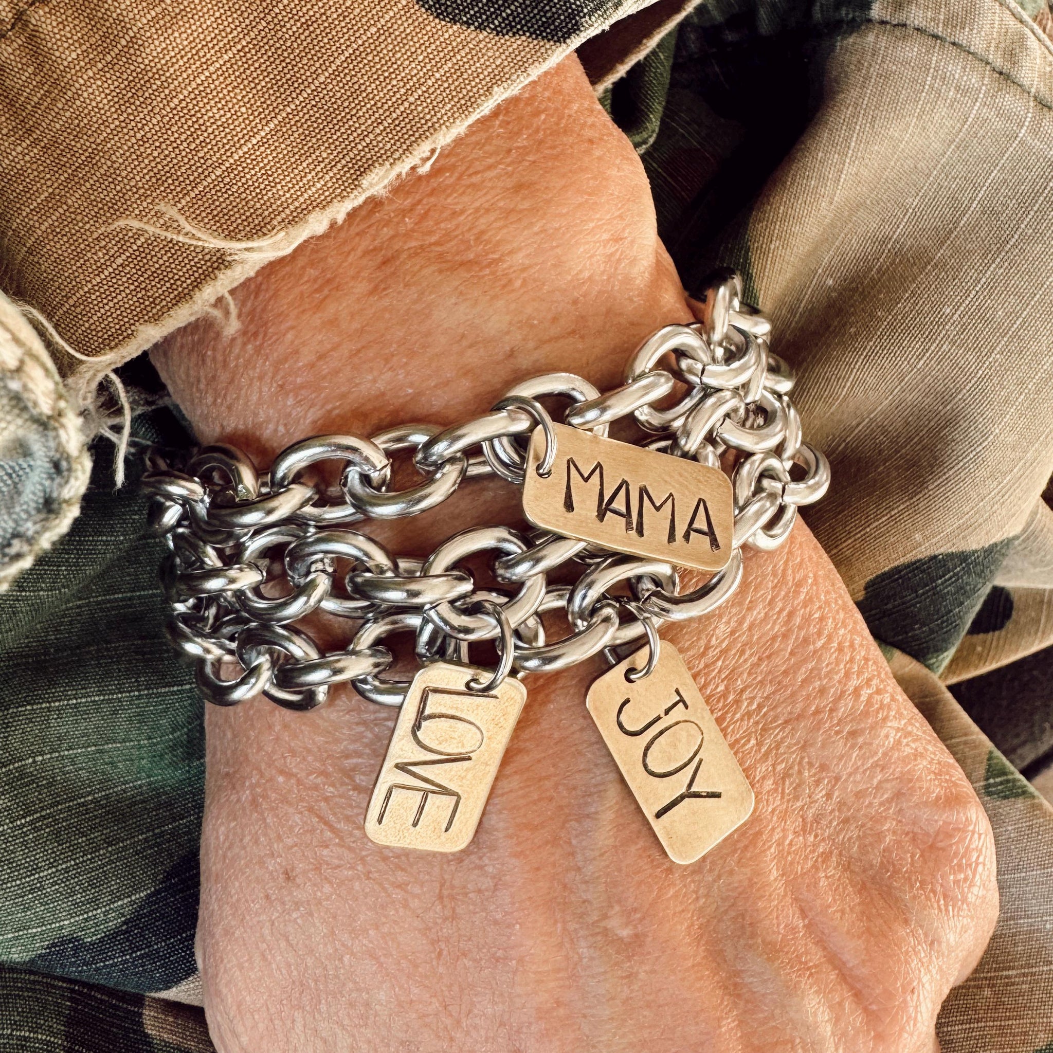 Hand Stamped Brass Rectangle Tag Bracelet
