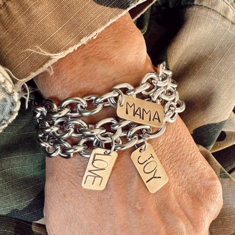 Hand Stamped Brass Rectangle Tag Bracelet