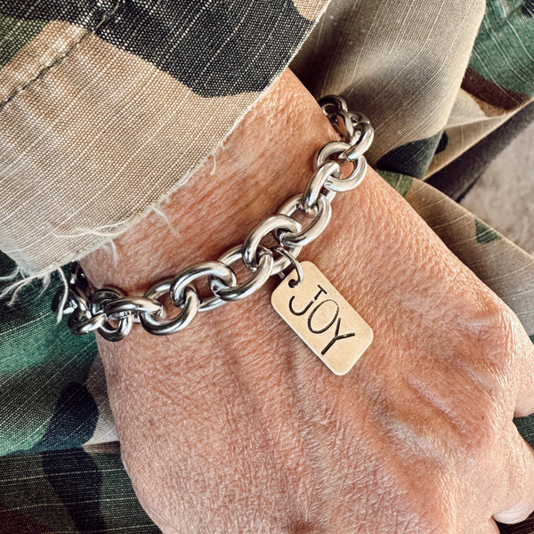 Hand Stamped Brass Rectangle Tag Bracelet