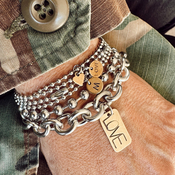 Hand Stamped Brass Rectangle Tag Bracelet