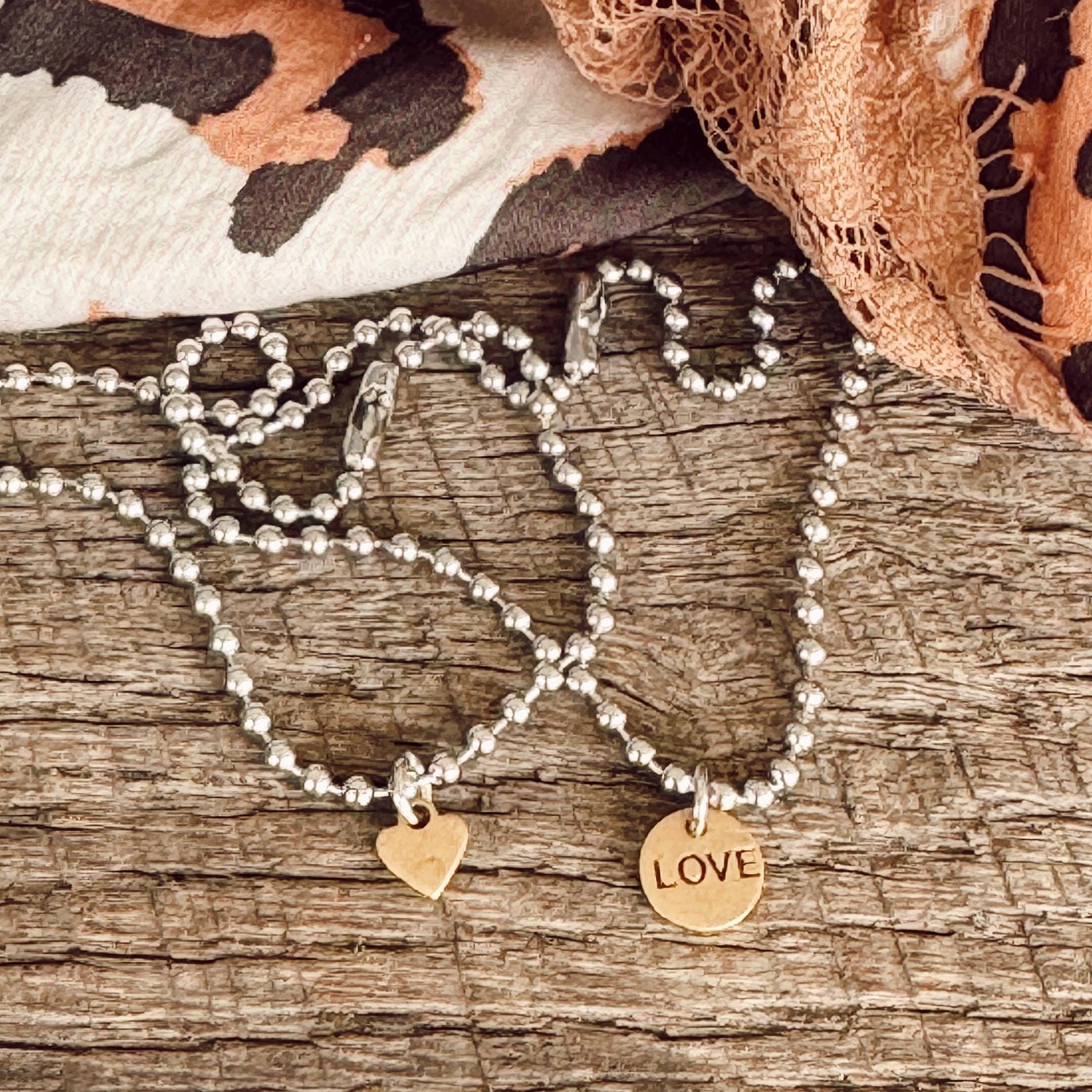 Hand Stamped LOVE Bracelet + Brass Heart Bracelet