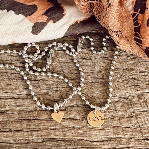 Hand Stamped LOVE Bracelet + Brass Heart Bracelet
