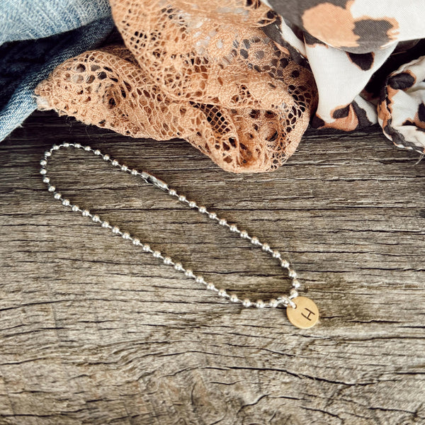 Tiny Stainless Steel Ball / Bead Chain Bracelet - with a Mini Brass Hand Stamped Initial Tag - Mothers Day Gift - Easy Wear - Custom