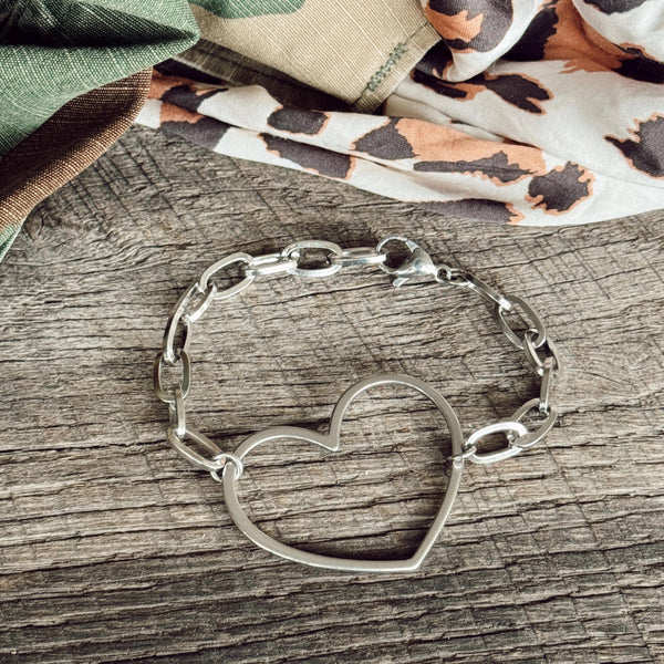 Large Open Heart Bracelet Stainless Steel Bracelet