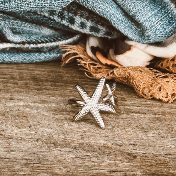 Stainless Steel Adjustable Star Fish Ring